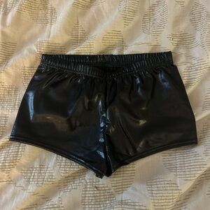 Glossy Black Athletic Shorts with Elastic Waistband